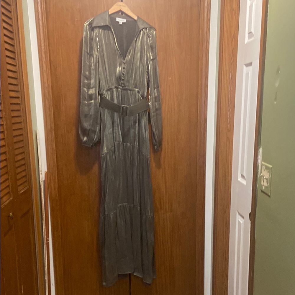 Elegant Metallic Dress with Belt
